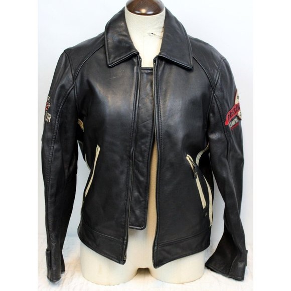 Vtg 90s Banana Republic Black Motorcycle Biker Leather Jacket sz XS Womens Wind